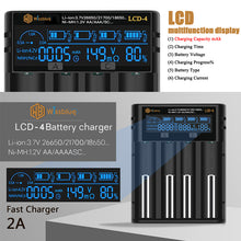 Load image into Gallery viewer, WISSBLUE LCD Display18650 Battery Charger, 2A Fast Charger for Li-Ion Batteries 26650 21700 18490 18350 17670 17500 16340 14500, RCR123A, Ni-MH/Ni-Cd A AA AAA