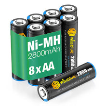 Load image into Gallery viewer, WISSBLUE Rechargeable AA Batteries with Charger, High Capacity Rechargeable AA Batteries 2800Mah, Fast Charger 8 Bay for 1.2v VNi-MH/Ni-CD Battery Charger Set