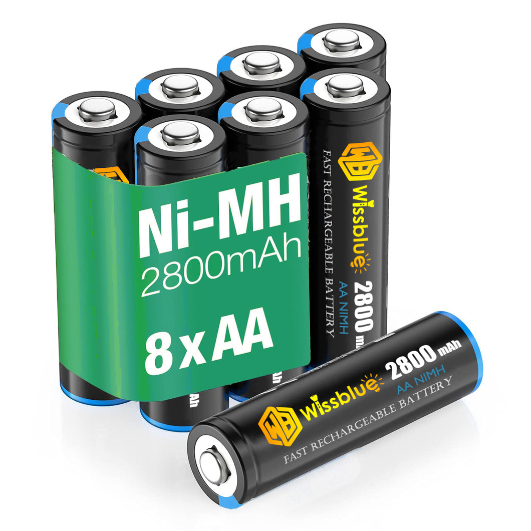 WISSBLUE Rechargeable AA Batteries with Charger, High Capacity Rechargeable AA Batteries 2800Mah, Fast Charger 8 Bay for 1.2v VNi-MH/Ni-CD Battery Charger Set