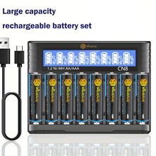 Load image into Gallery viewer, WISSBLUE Rechargeable AA Batteries with Charger, High Capacity Rechargeable AA Batteries 2800Mah, Fast Charger 8 Bay for 1.2v VNi-MH/Ni-CD Battery Charger Set